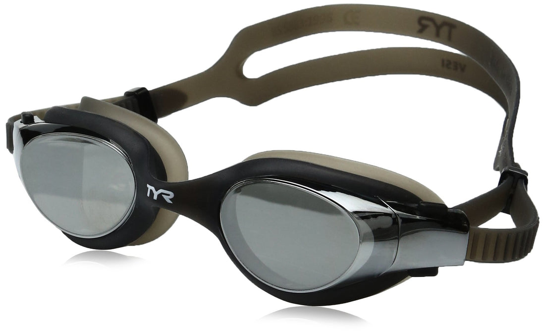 TYR Unisex Adult Vesi Mirrored Low Profile Swimming Goggles - Silver/Black/Black, Medium