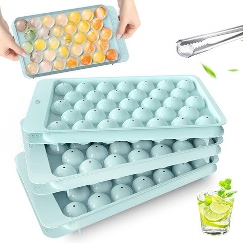 VEHHE Ice Cube Tray, 3 Pack Round Ice Cube Mold for Freezer with Lid, 1.2IN*99PCS Circle Ice Ball Maker Mold, BPA Free Sphere Ice Cube Mold for Cocktail Whiskey Tea Coffee(Blue)