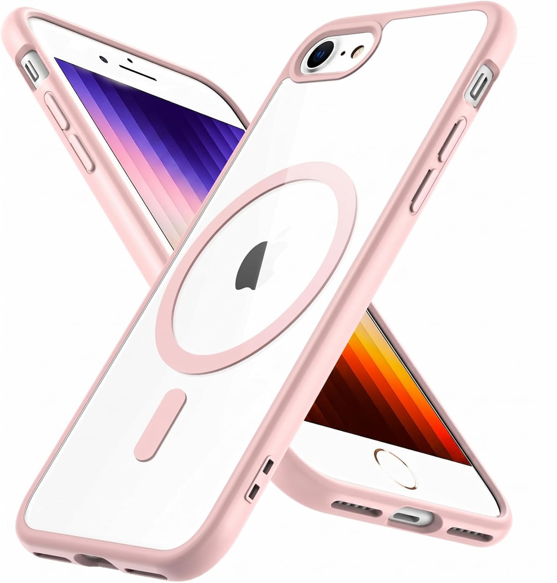 Dl3 Mobilak Case Magnetic Crystal Clear for Phone 7/8, iPhone SE 2022/ SE 2020 Case Magsafe [Not Yellowing] [Military Protection] [No.1 Strong Magnets] Slim Phone Case Thin Cover (Pink)