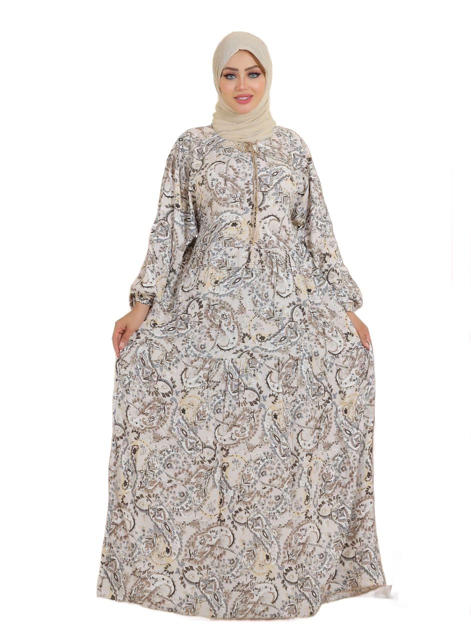 Sondos Women's Printed Maxi Dress, Viscose Cotton, Plus Size 60-90 kg