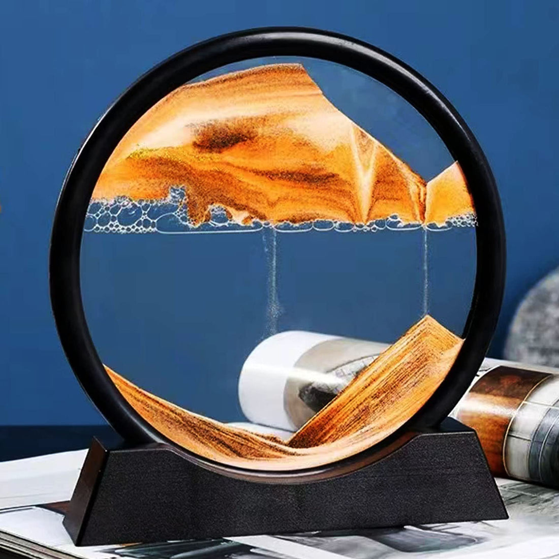 Moving Sand Art Picture,3D Hourglass Deep Sea Sandscape in Liquid Motion Display Glass Flowing Sand Frame for Boys Girls,Relaxing Decor for Home and Office (7", Gold)