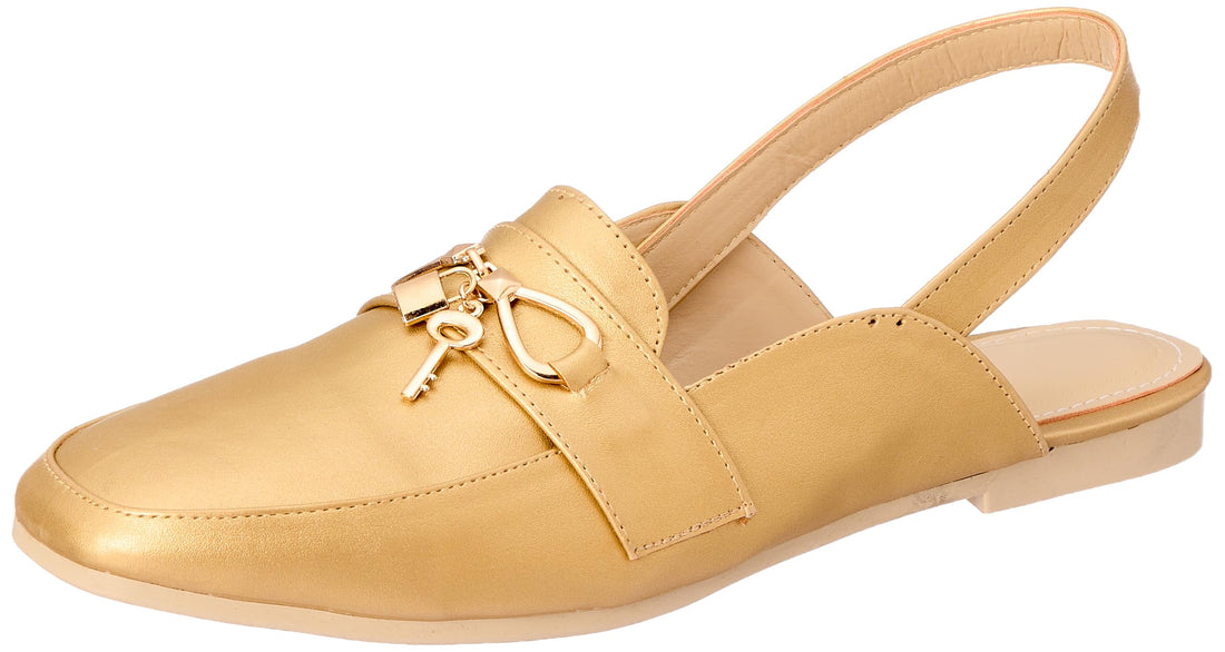 Leather flat round toe classy slingbacks with a thin simple chain