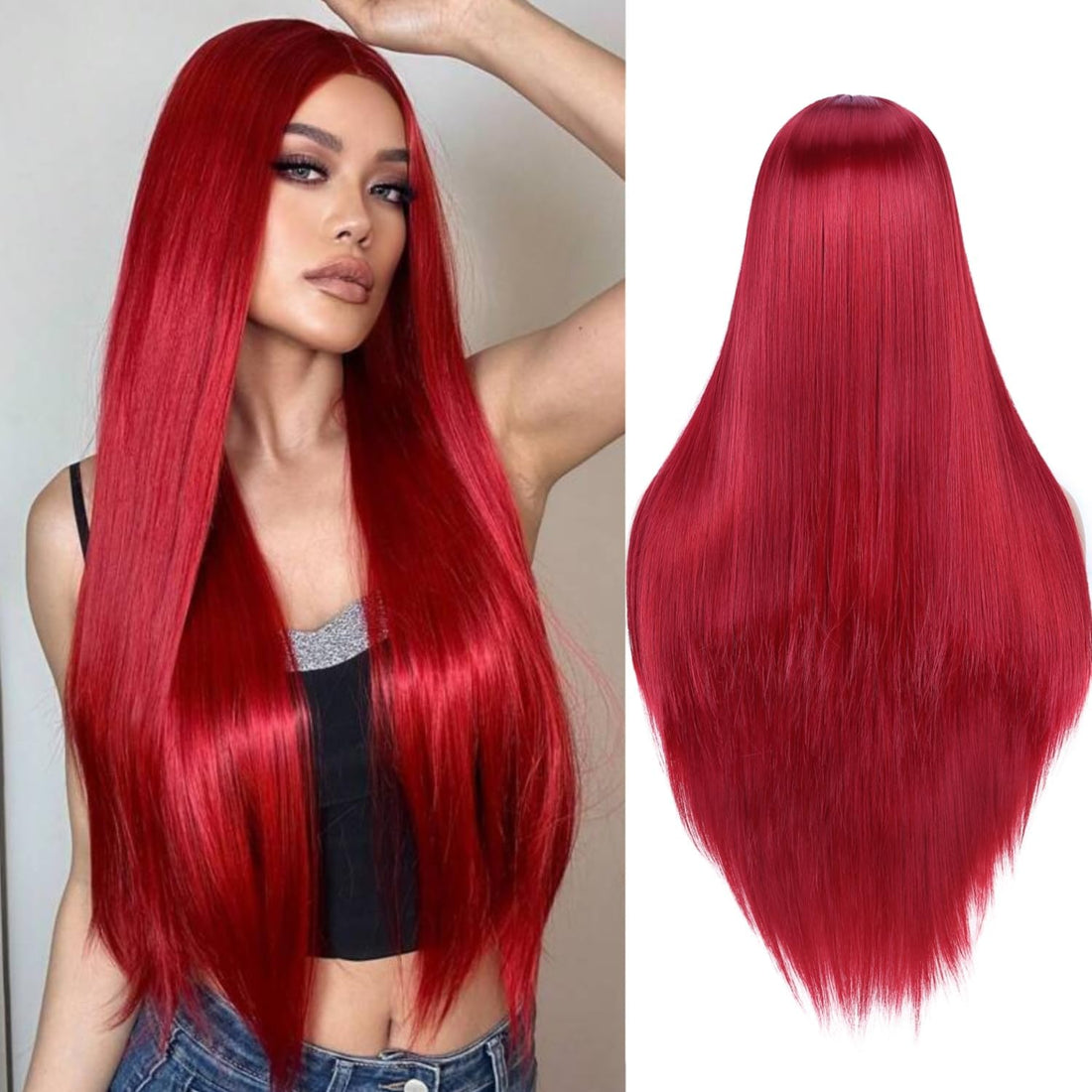 ECIF Women Long Wig Red