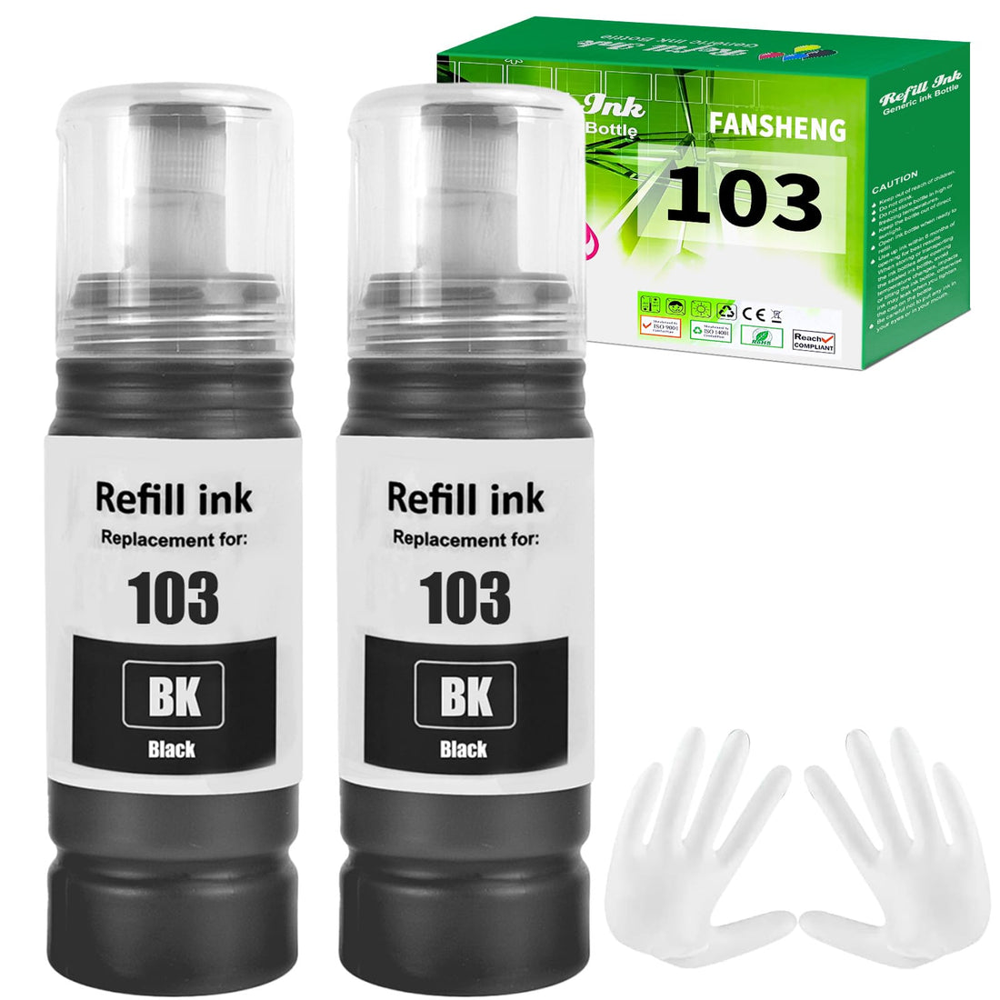 103 Ink Compatible with Epson 103 Ink Bottles for EcoTank L1210 L1250 L3100 Series L3110 L3111 L3116 L3150 L3151 L1110 L3101 L3156 L5190 L52 90 L5 9296 (2 pack, 2 x black)