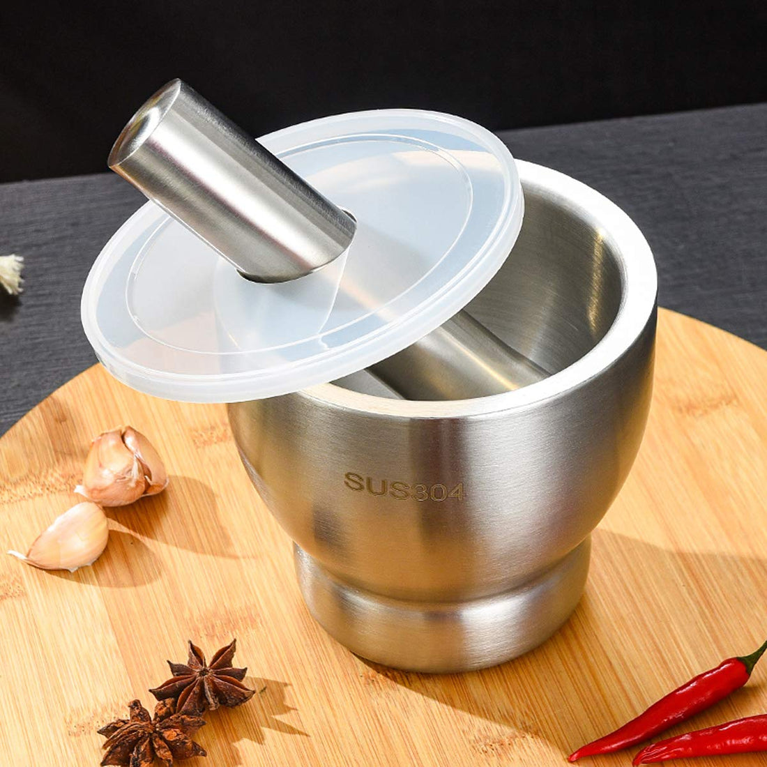 Thickened stainless steel garlic press garlic masher garlic mashed garlic jar medicine bowl crushed pestle mortar medicine mortar grinder