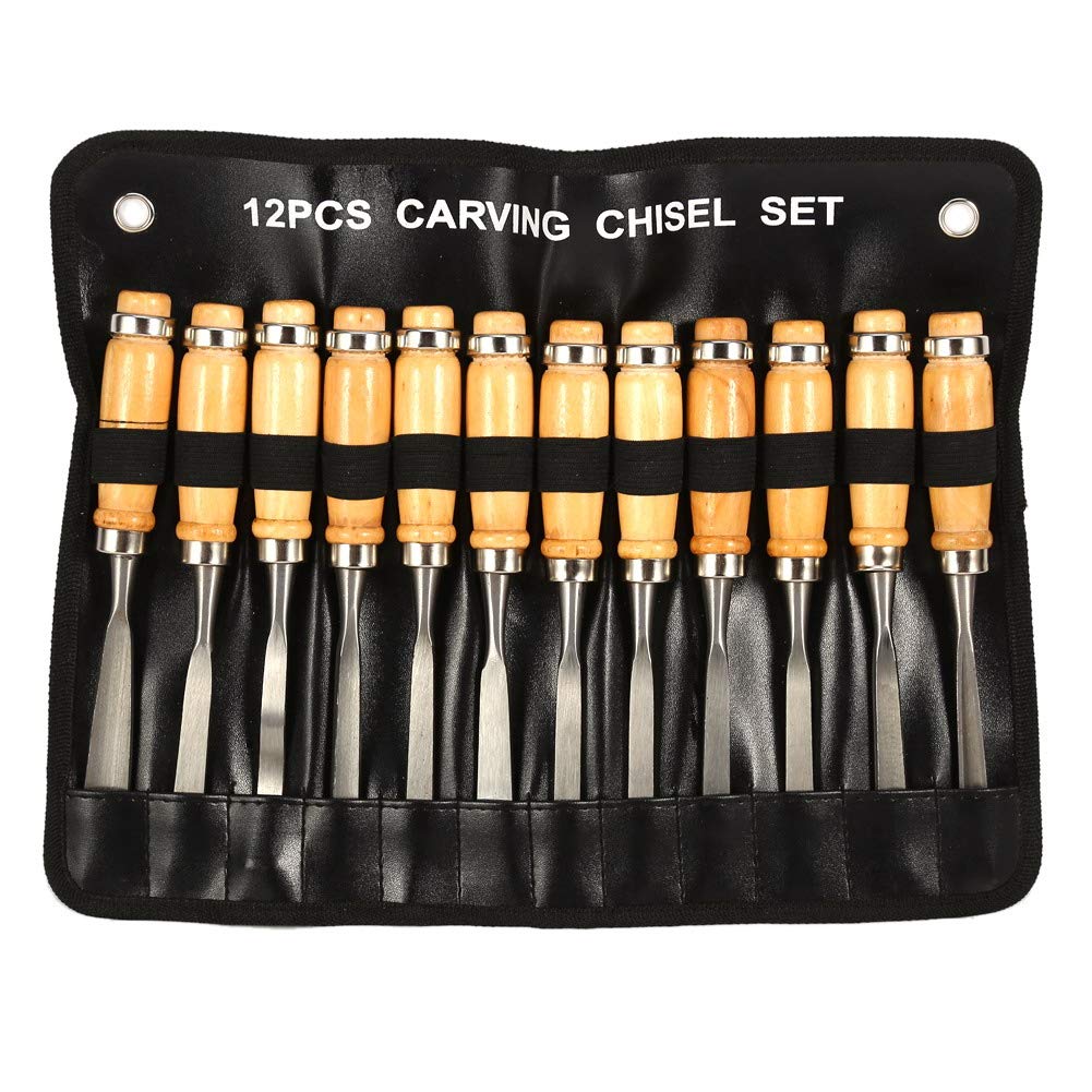 Zerone Wood Carving Chisel Set, 12PCS Wood Carving Hand Chisel Set Sharp Woodworking Professional Lathe Gouges Tools Kit Great Suit for Beginners Starter