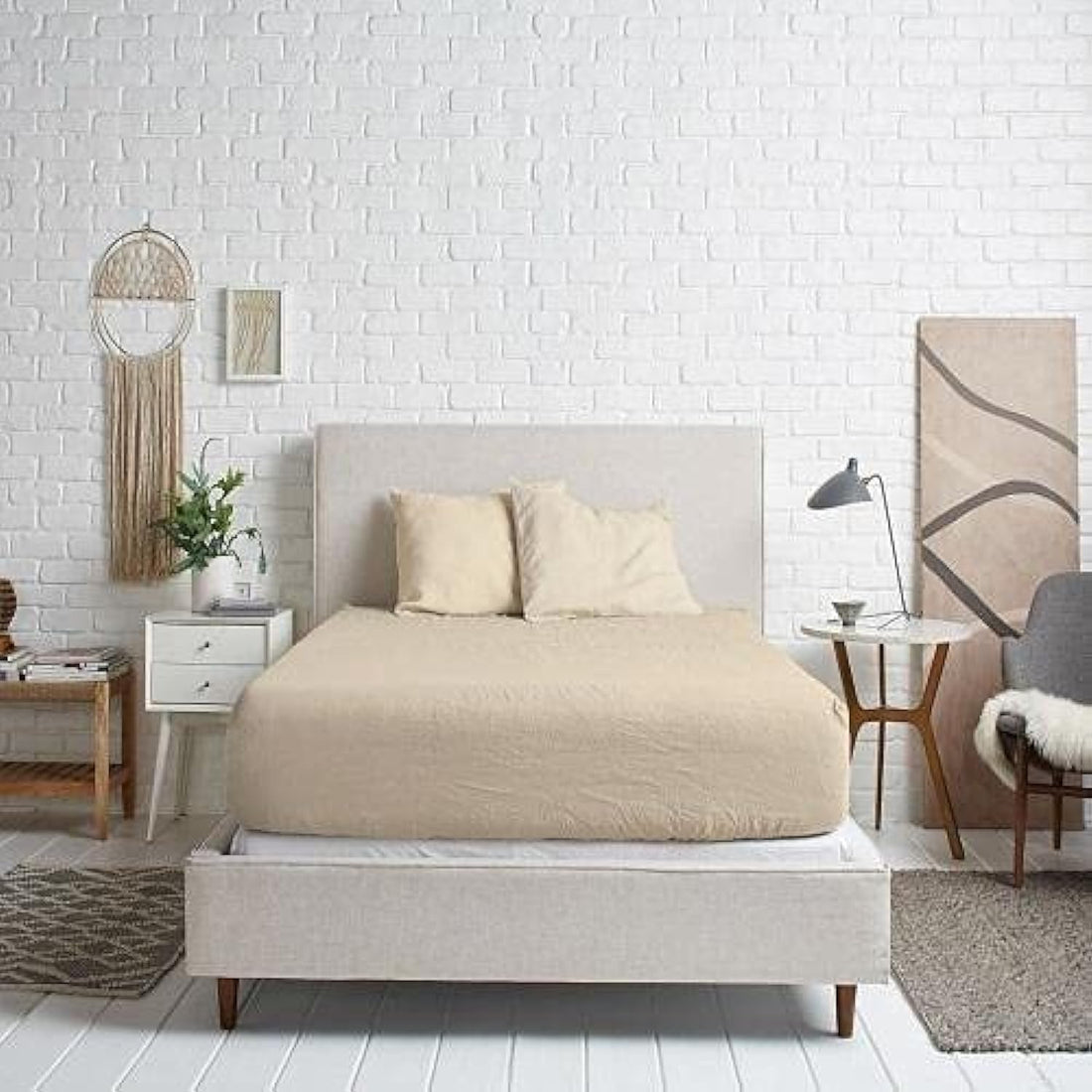 Tigers Trade Lines Queen Size, Cotton,Solid Pattern, Off White - Fitted Sheets