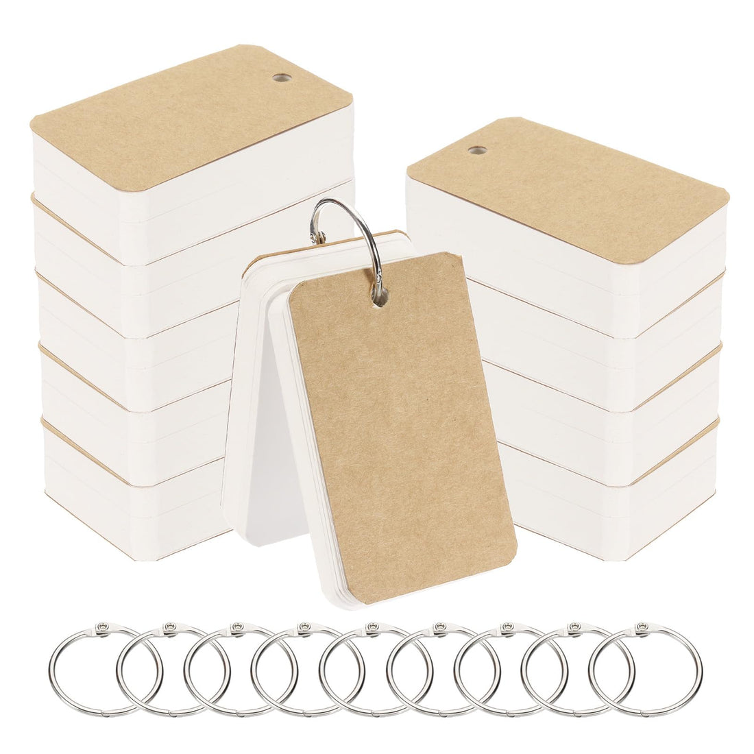 PATIKIL 1000Pcs Blank Index Flash Study Note Card, 3.5x2" Note Cards Study Card 100 Sheets Each White Blank Index Cards for Studying Memory Learning, Dark Brown