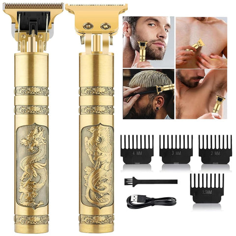 Trimmer Men Cordless Hair Clipper Electric T Blade Dragon Style Beard Trimmers, Shaver, Edgers Professional Zero Gapped USB Rechargeable Clippers with 4 Guide Combs Men's Grooming Kit