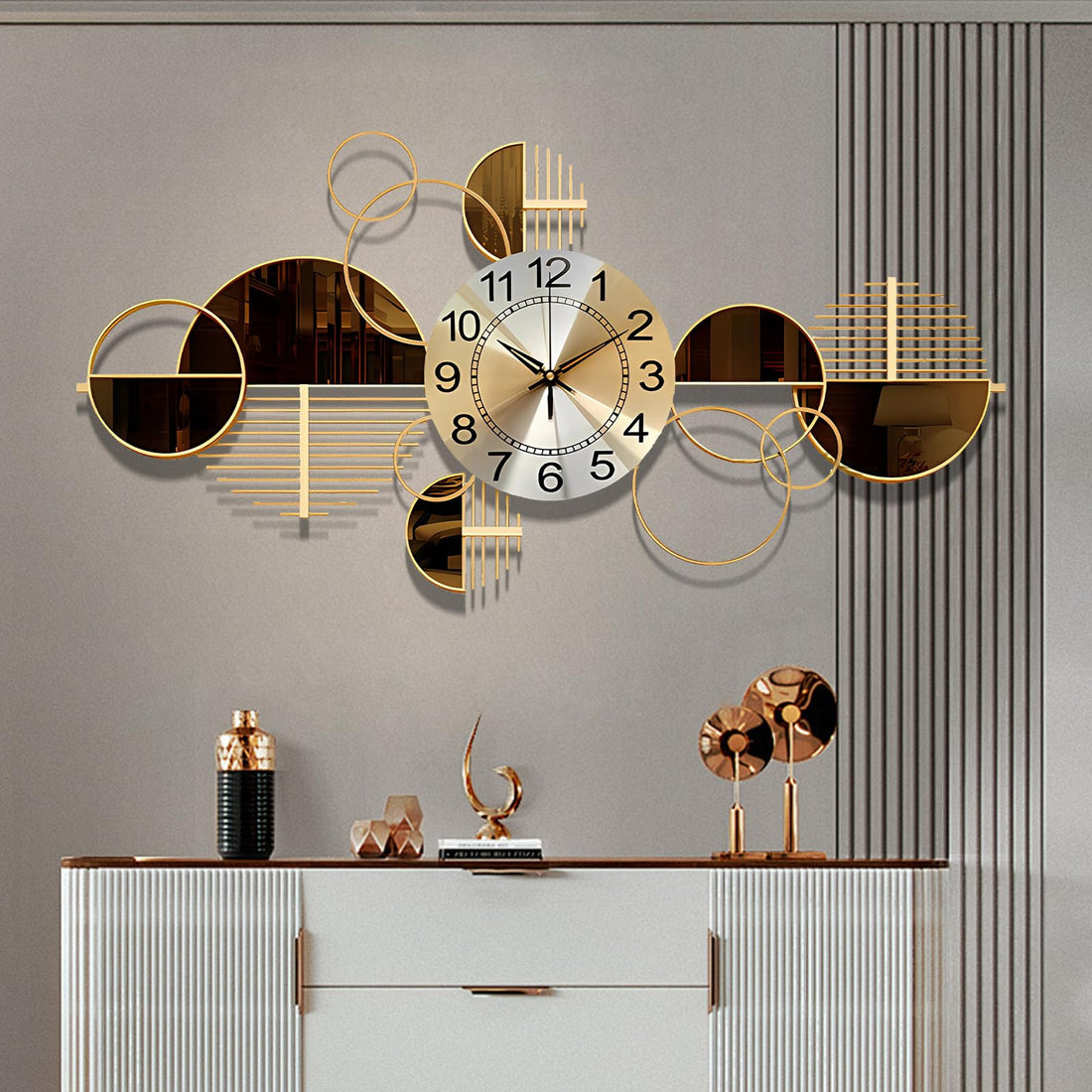 Large Wall Clocks for Living Room Decor,37 Inch Non-Ticking Big Decorative Clocks Wall Decor,3D Gold Metal Wall Clock for Office Bedroom Home (Jazz)