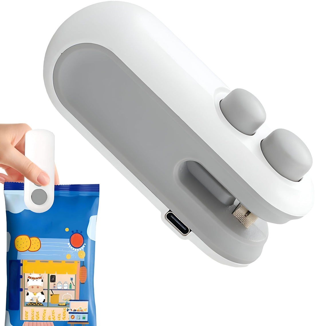 USB Type C Rechargeable Mini Bag Sealer Machine 2 in 1 Resealable and Preserving Meal Sealer, Get It Now from Al-Israa (1 Piece)
