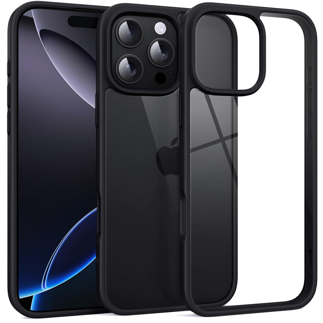 Supdeal Shockproof Clear Case for iPhone 16 Pro Max, [Camera Control Button] [10FT Military Drop Protection] Hard Clear Back Silicone Edge Four Corner Airbags Phone Cover, 6.9 inch, Black