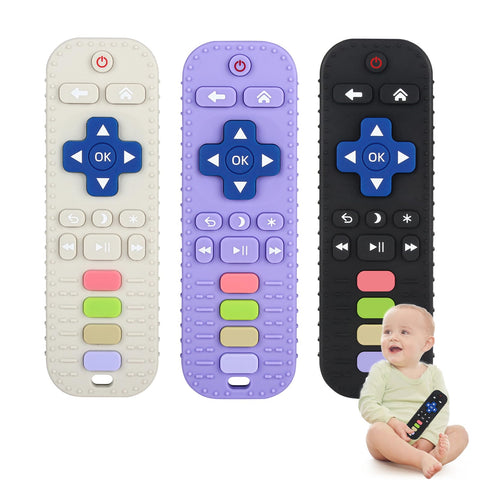Chuya Silicone Baby Teether Chew Toy for Babies 0-6 Months 3-24 Months, Teething Relief Baby Toys for Infants Remote Control Shape (3 Pack)