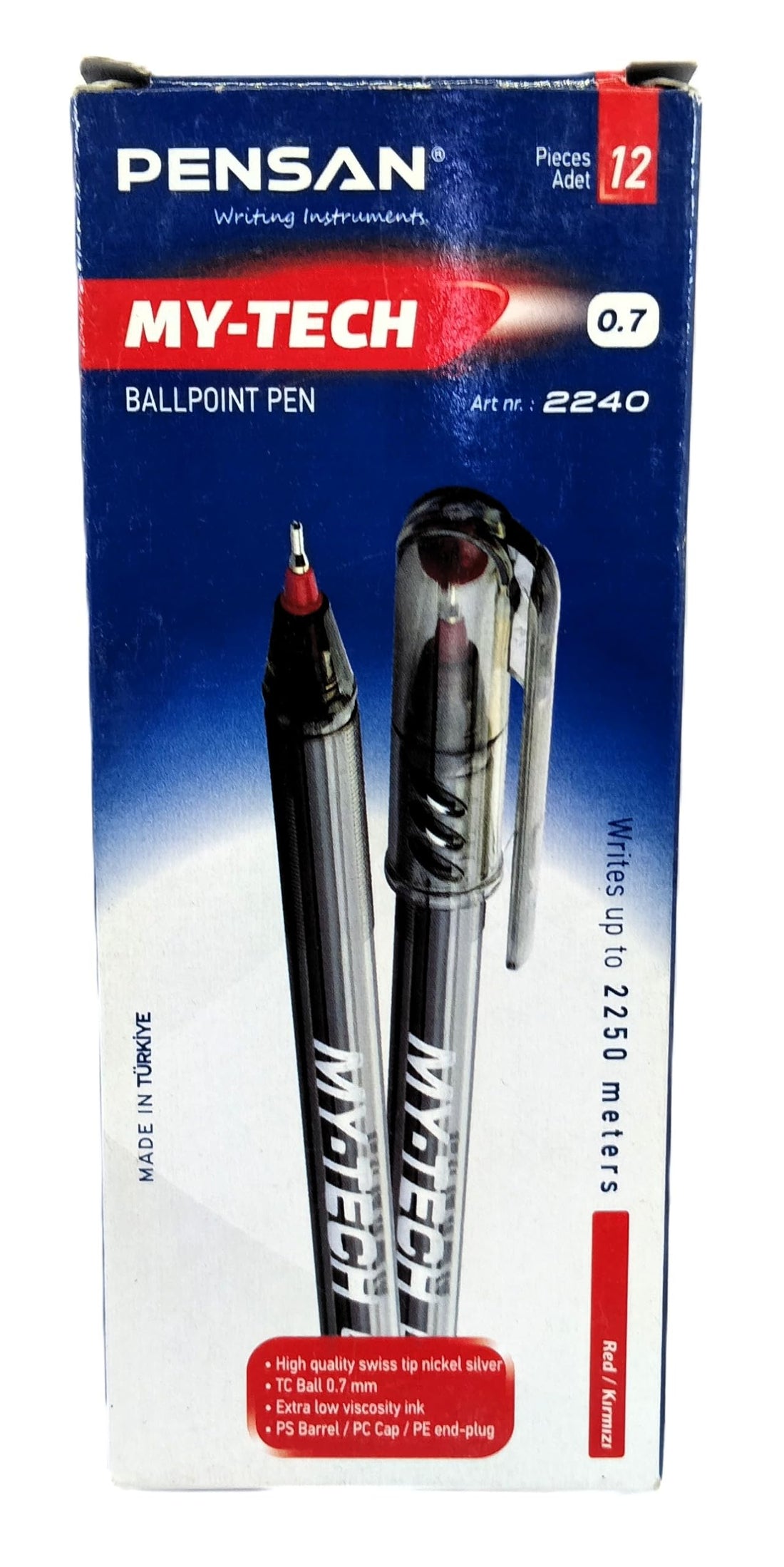 MY-TECH Ballpoint Pen, Red Ink, 0.7mm Fine Point, 12 Count