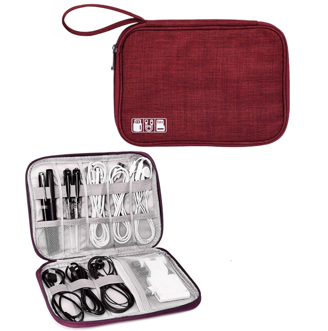 Woodland cable bag and cable organiser bag is a travel essentials electronics travel organizer for Chargers, Cables, USB Drive, SD Card, power bank and Hard Disk with Handle (Red, Small)
