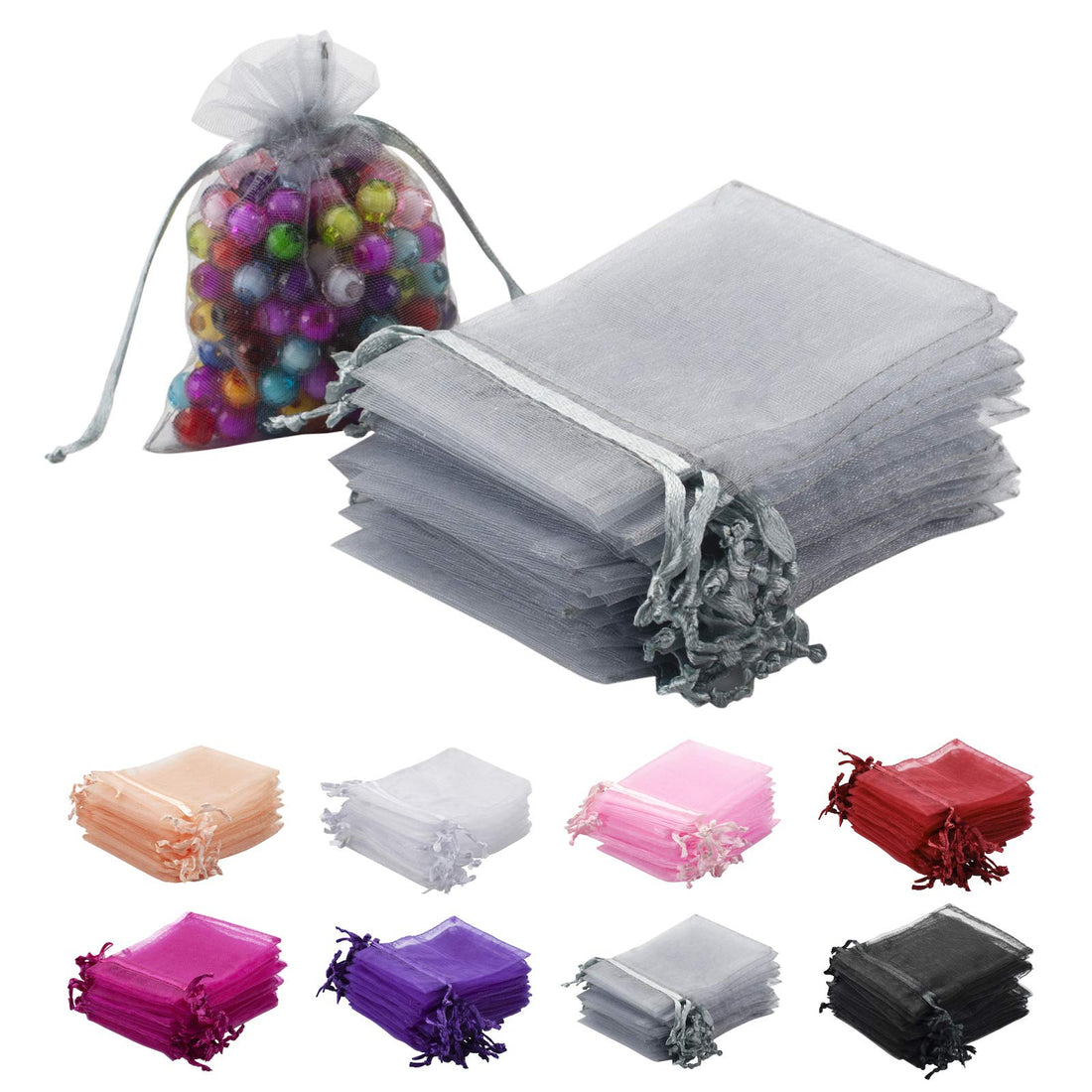 MOTYAWN 100PCS Organza Gift Bags 2x3 Sheer Drawstring Pouches for Jewelry, Wedding, Party, Christmas Favors - Little Mesh Pouches for Small Presents, Earrings, Candy