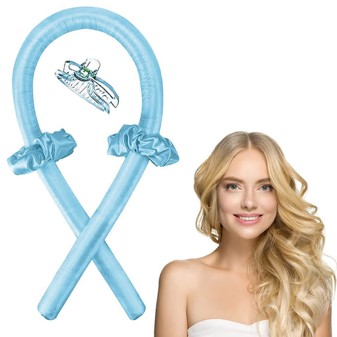 Bizzico HOIER Heatless Curls Band, Heatless Curler Headband, No Heat Silk Curling Ribbon, Overnight Curls, Curls Without Heat Band for Long Hair, Scrunchies (Blue)
