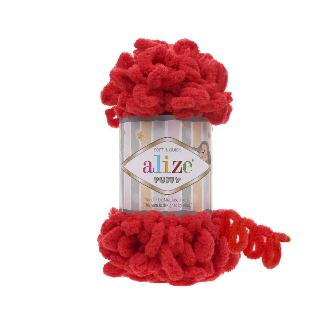 Alize Puffy Baby Big Loop Blanket Yarn 100% Micropolyester Soft Yarn Lot of 3, Each Ball 100g 9m - 56 red