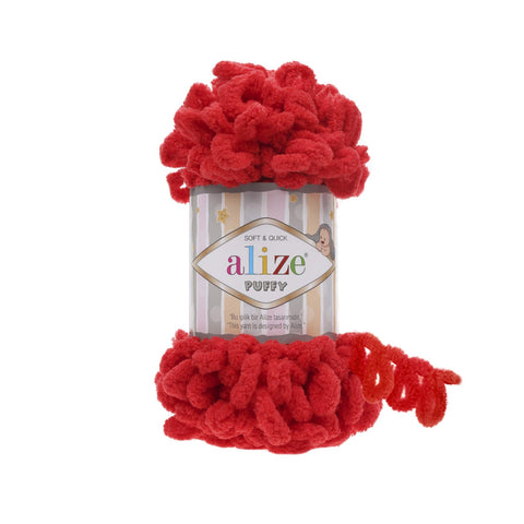 Alize Puffy Baby Big Loop Blanket Yarn 100% Micropolyester Soft Yarn Lot of 3, Each Ball 100g 9m - 56 red
