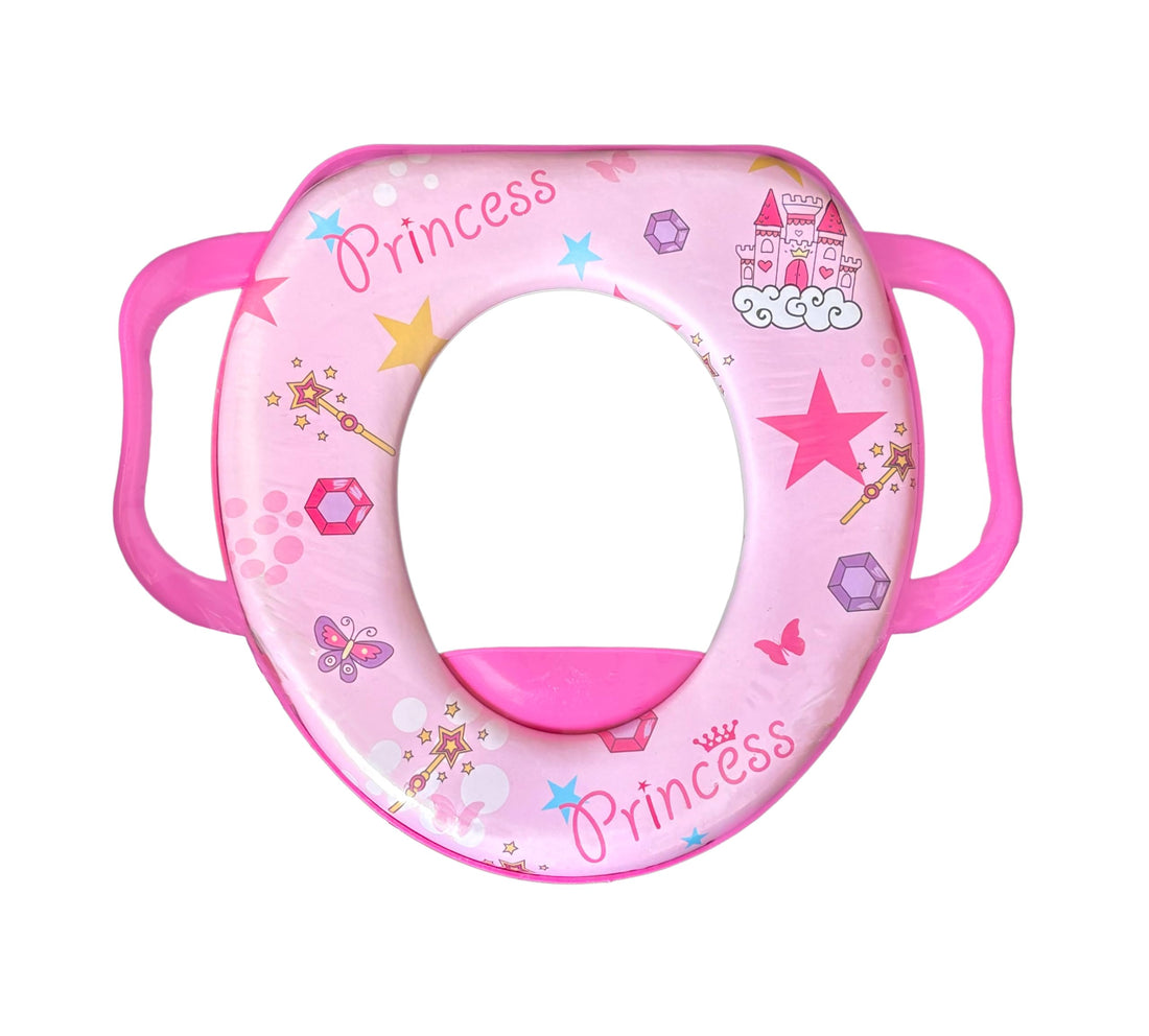 Soft Padded Portable Baby Potty Training Seat with Handles – Comfortable Travel Toilet for Toddlers, Unisex Design with Cute Animal Prints – Available in Pink, Blue, and White (Pink)