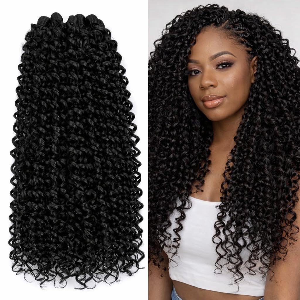 Synthetic Curly Hair Extensions for Crochet Braids, Long: 35 cm - Weight: 240 g - Clip in Hair Extensions, Natural Soft Curls, Dark Brown, Rhythm