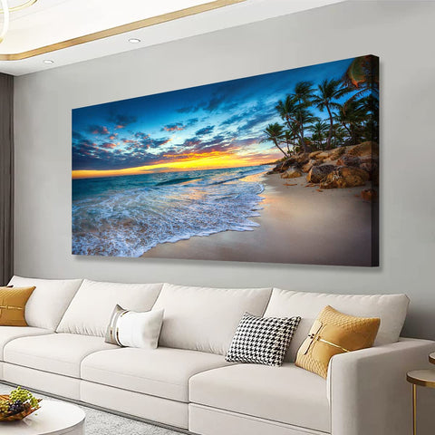 PYABL wall art Beach Sunset Pictures Canvas For Living Room Bedroom Decor,Sunset Print Paitnings for Home Decor,Morden work Palm Coconut Tree Canvas Ready to Hang-20X40Inches
