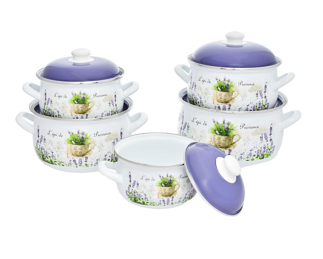 Avsar T. 3521 Juliet Enamel Cookware Set 5-Pieces, Red Flower