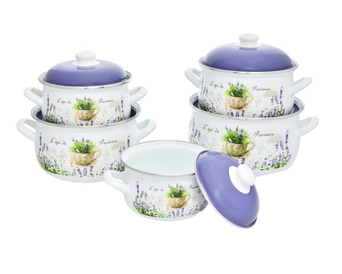 Avsar T. 3521 Juliet Enamel Cookware Set 5-Pieces, Red Flower