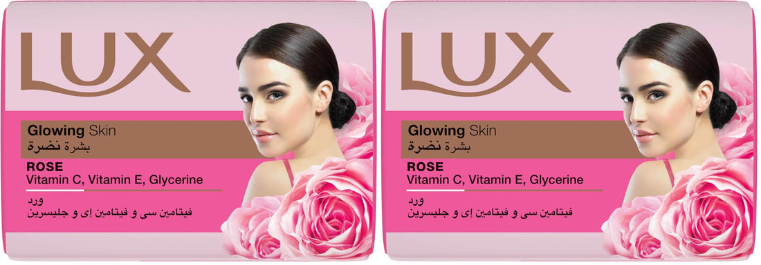LUX Bar Soap Glowing Skin with rose, with Vitamin C, E & Glycerin, for perfumed and glowing skin, 165G (Pack of 2)