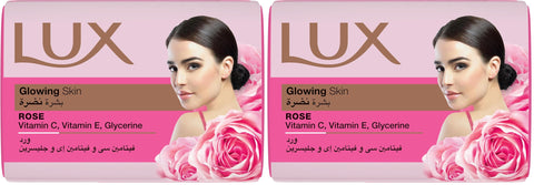 LUX Bar Soap Glowing Skin with rose, with Vitamin C, E & Glycerin, for perfumed and glowing skin, 165G (Pack of 2)