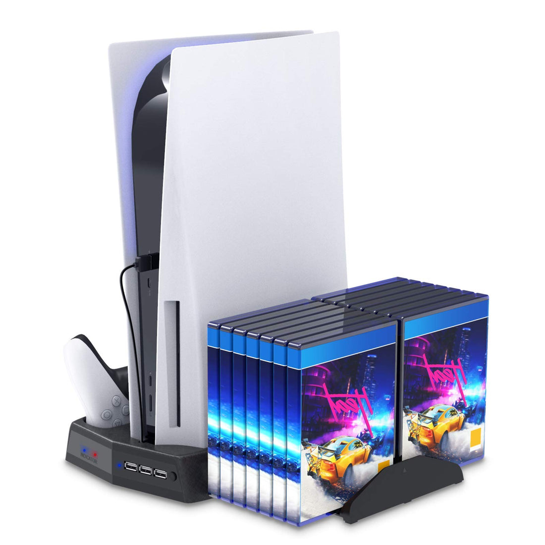 eWINNER Multifunction Vertical Stand 2 Cooling Fan 2 Controller Dock Storage Organizer USB Ports for PS5 Console and Game CDs