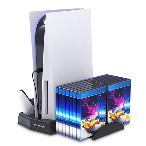 eWINNER Multifunction Vertical Stand 2 Cooling Fan 2 Controller Dock Storage Organizer USB Ports for PS5 Console and Game CDs