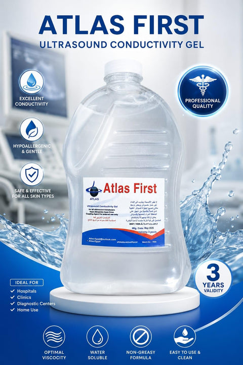 Atlas First Medical Sonar Gel for Ultrasonic Delivery, Hypoallergenic, Water Soluble, Non-Greasy, for Hospitals and Clinics