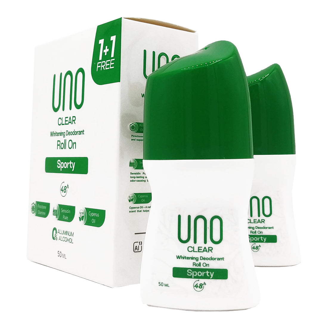 UNO Clear Whitening Deodorant Roll On (Pack Of 2) Sporty - 50ML