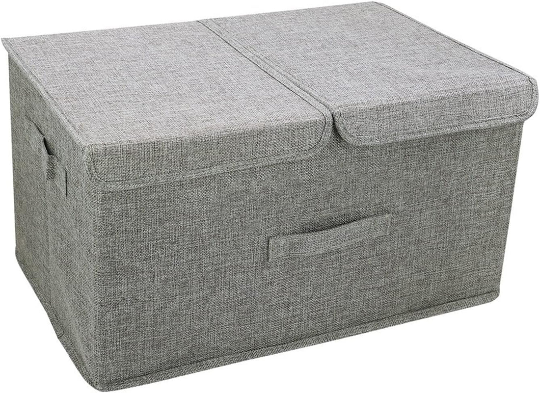 Fabric Rectangle Large Divided Foldable Linen Clothes Organizer With Lid And Contains Removable Divider Practical To Fits All Clothes Types - Grey