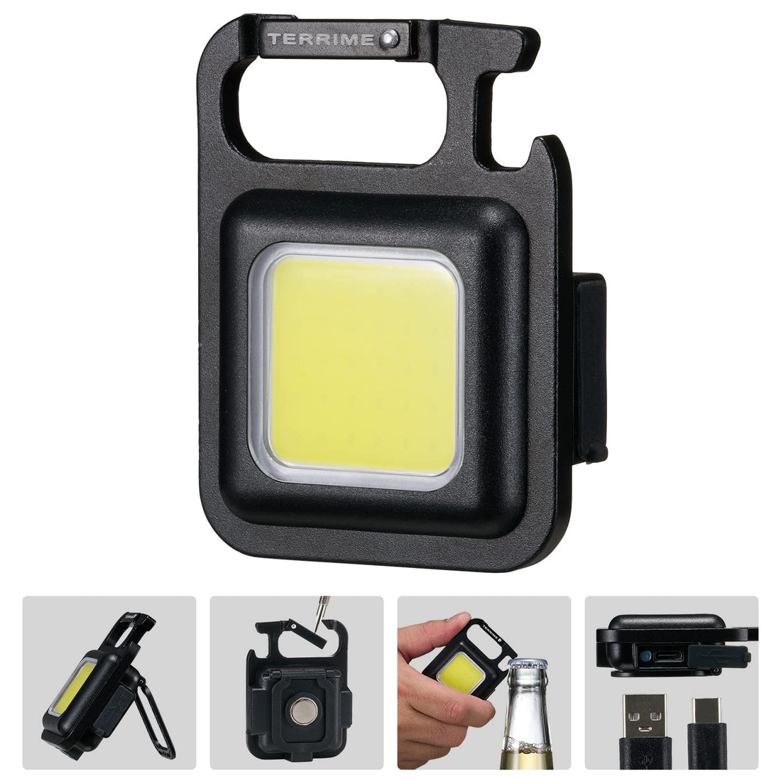 Mini COB Keychain Flashlight, Small Rechargeable Pocket LED Flashlight, 500 Lumens Lightweight Portable Magnetic Flashlight with Bottle Opener, 4 Lighting Modes, for Outdoor Camping Hiking Fishing