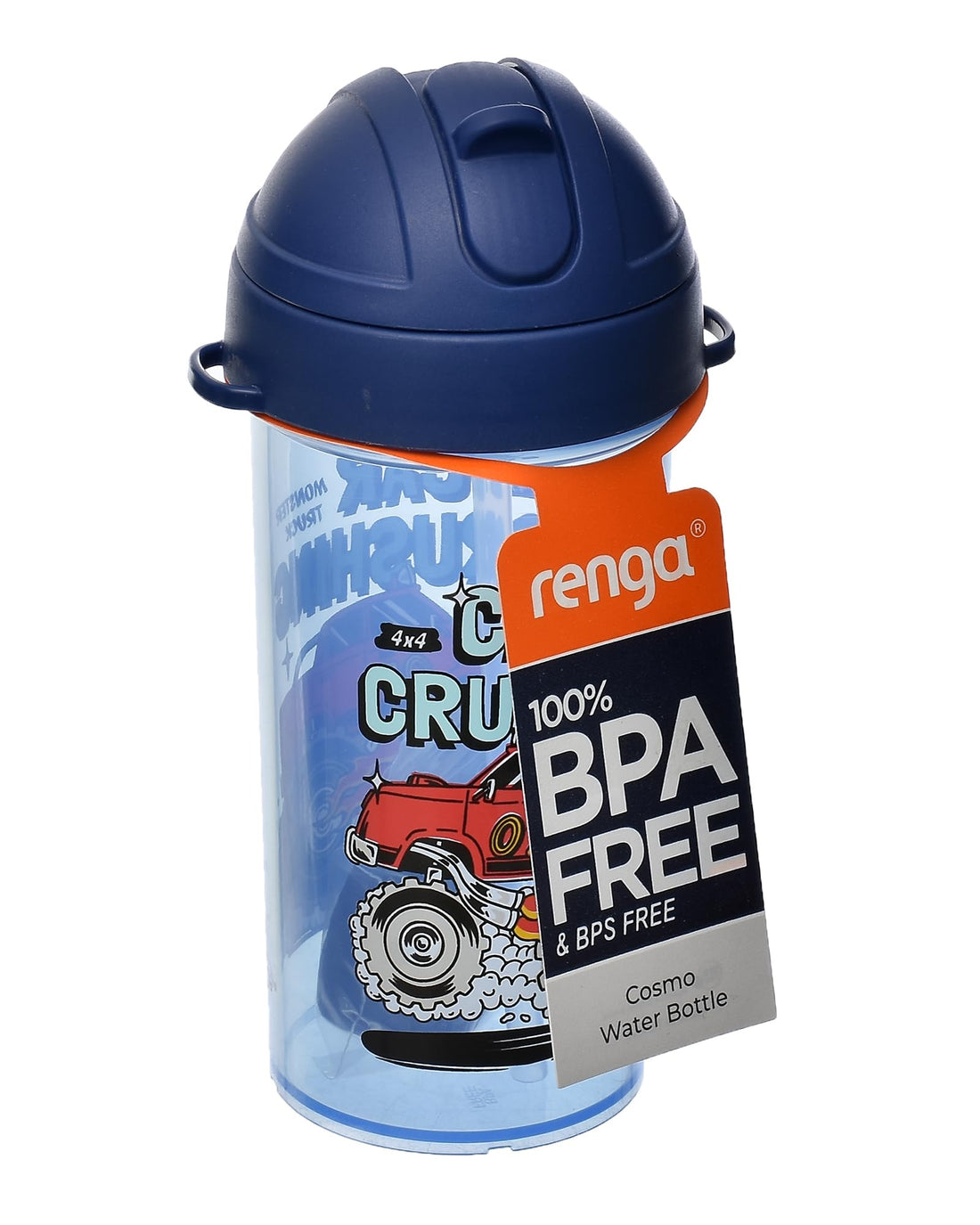 Renga Cosmo Plastic Water Bottle with Straw 415 ml Blue