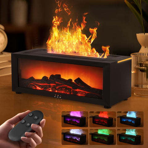 Fireplace Diffuser, Flame Essential Oil Diffuser, 150ml 3D Flame Diffusers for Home, 7 LED Colour Aromatherapy Diffusers with Remote Control for Bedroom, Room, Waterless Auto-Off and Timer
