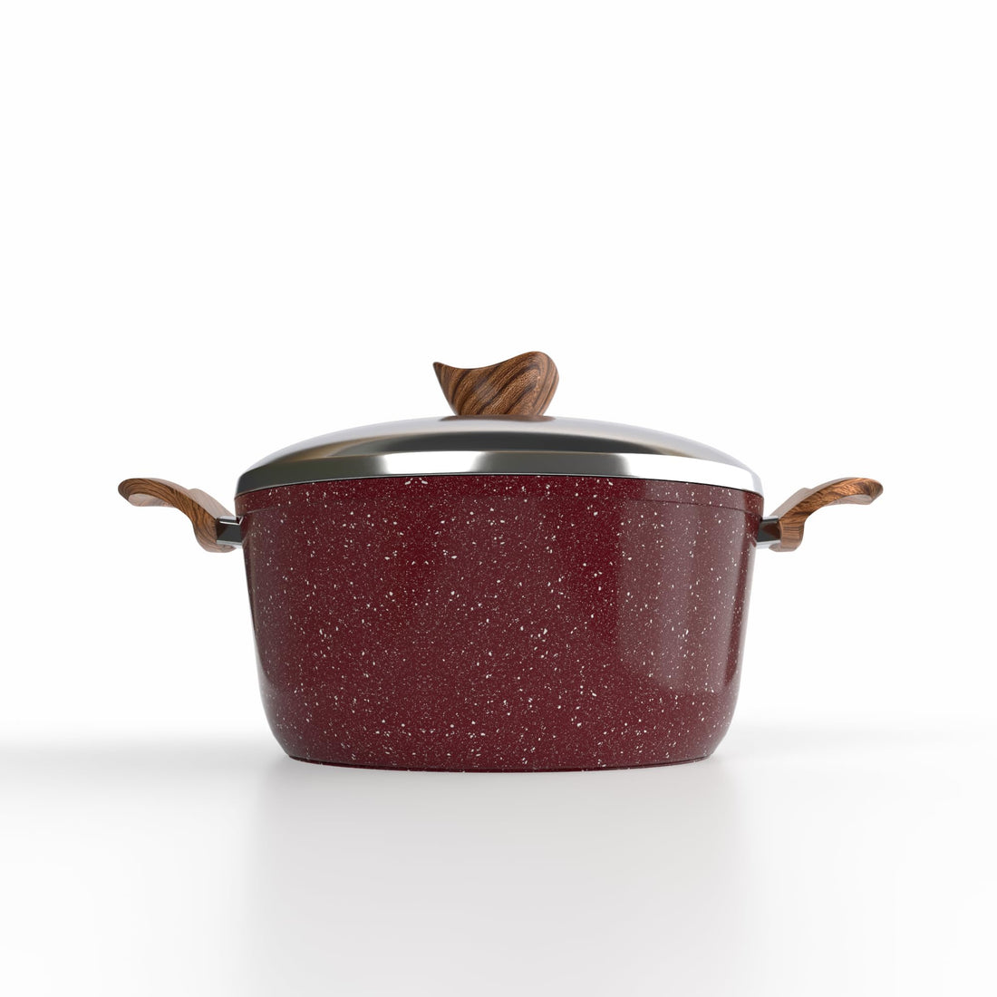 28 cm Premium Granite Stewpot in Red with a durable 5 mm body for excellent heat distribution. Premium non-stick granite coating ensures healthy cooking and easy cleaning.