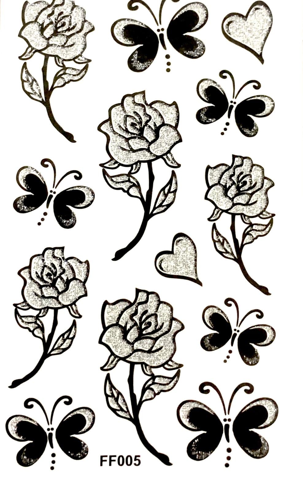 Tattoo GLITTER Tech, 1 Sheet Medium Semi Permanent Tattoo21*12cm, Adult Art Design Temporary Tattoos, Lasts 1-2 Weeks, Waterproof, Realistic Look, No Adhesive, No Reflection (FF005)