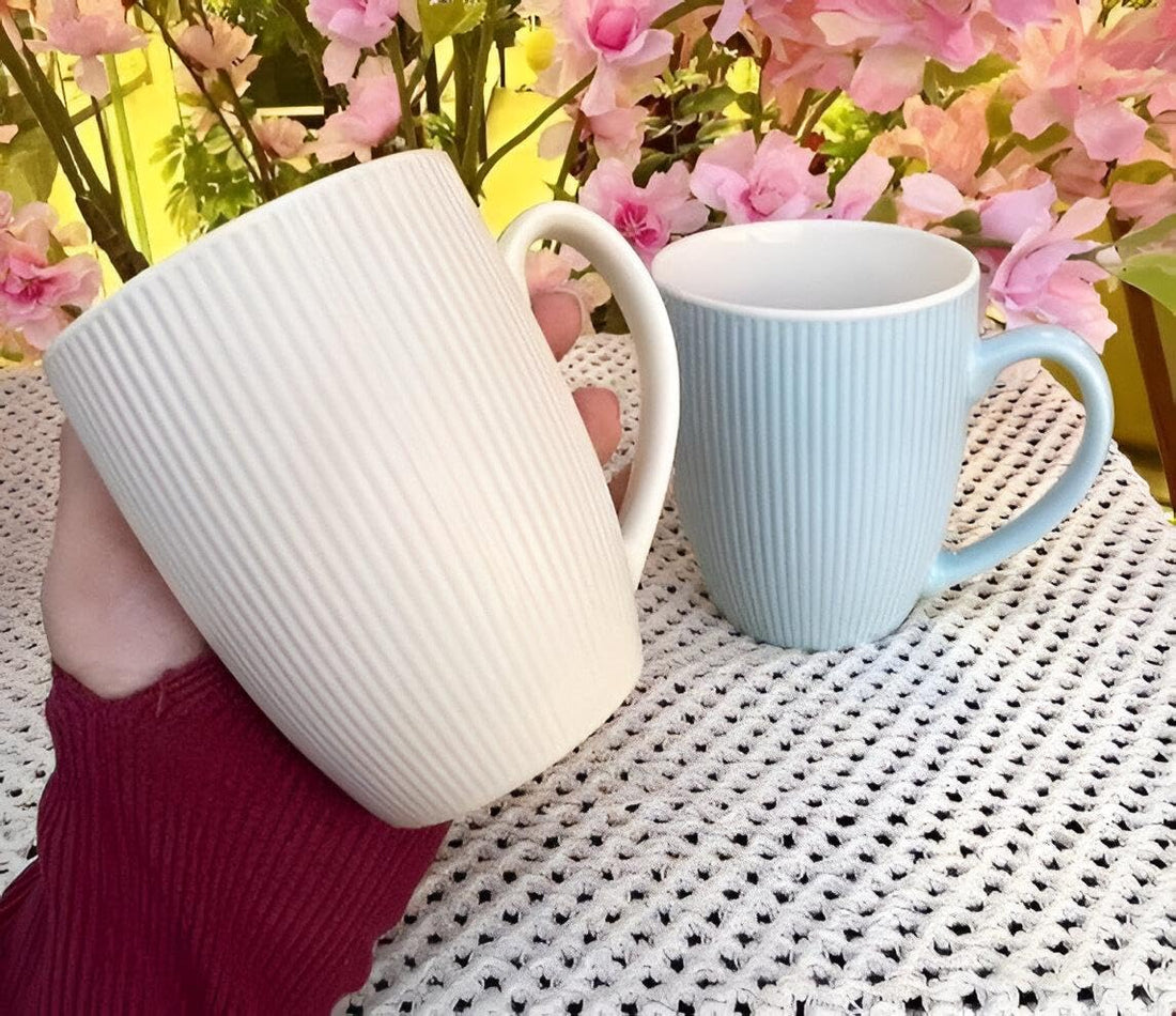 Pastel Porcelain Cups - Soft-toned ribbed matte coffee mugs with timeless design, heat-retaining porcelain, 12oz size, non-slip base, perfect for daily coffee rituals