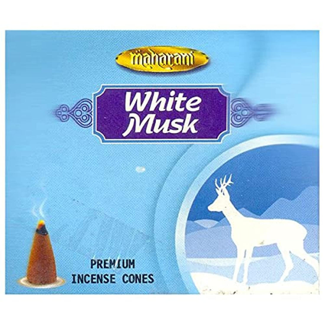 Maharani Premium Incense Cones - White Musk - 20 Cones and 1 Metal Plate