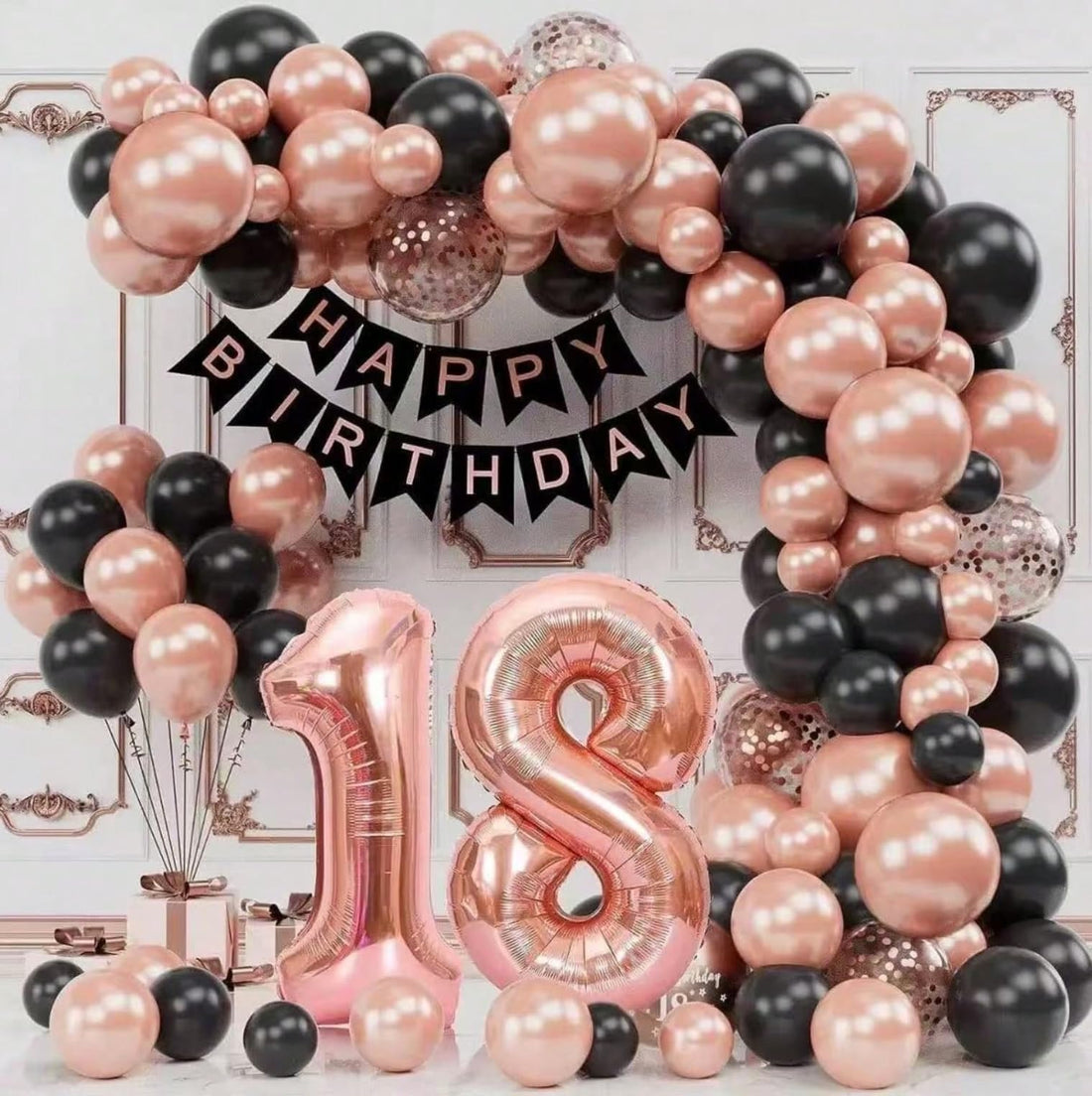 99pcs Rose Gold 18th Birthday Balloons Set, 32-Inch Foil Number Balloons Decorations Adult Birthday Party Supplies