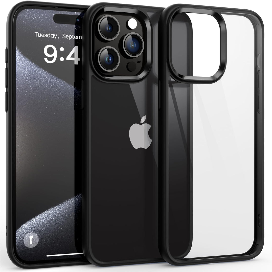 Dl3 Mobilak Case for iPhone 15 Pro Max 6.7-Inch, Crystal Clear [Not Yellowing] [Military Grade Drop Protection] Shockproof Protective Slim Cover (Black)