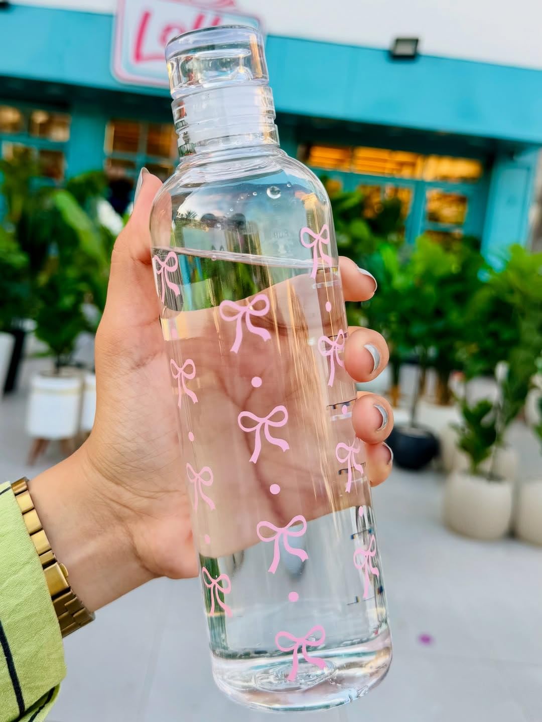 Clear Acrylic Crystal Water Bottle, Modern Design Juice Bottle with Rose Bows, 500ml with Airtight Leakproof Lid