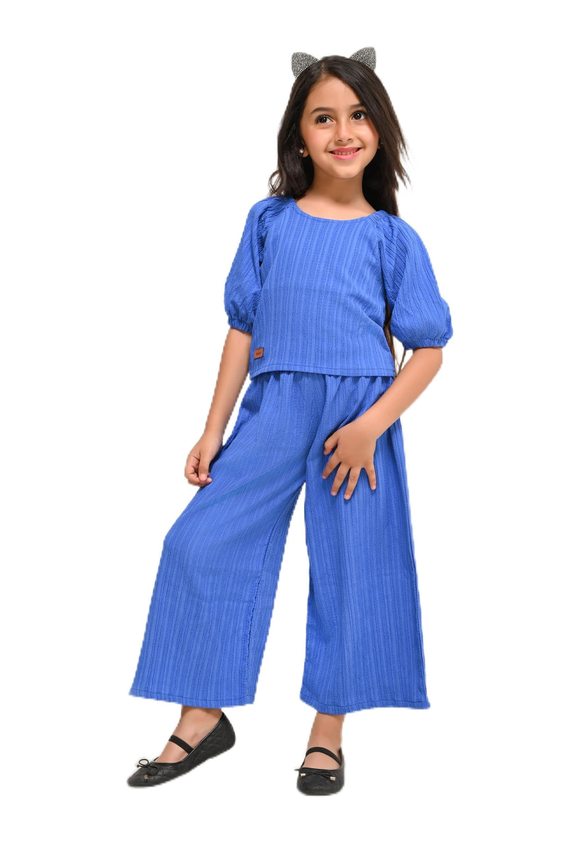Girls Two-Piece Wonder Set, Puff Sleeve Top with Wide-Leg Pants, Available in Red, Yellow, White, blue, pink and green