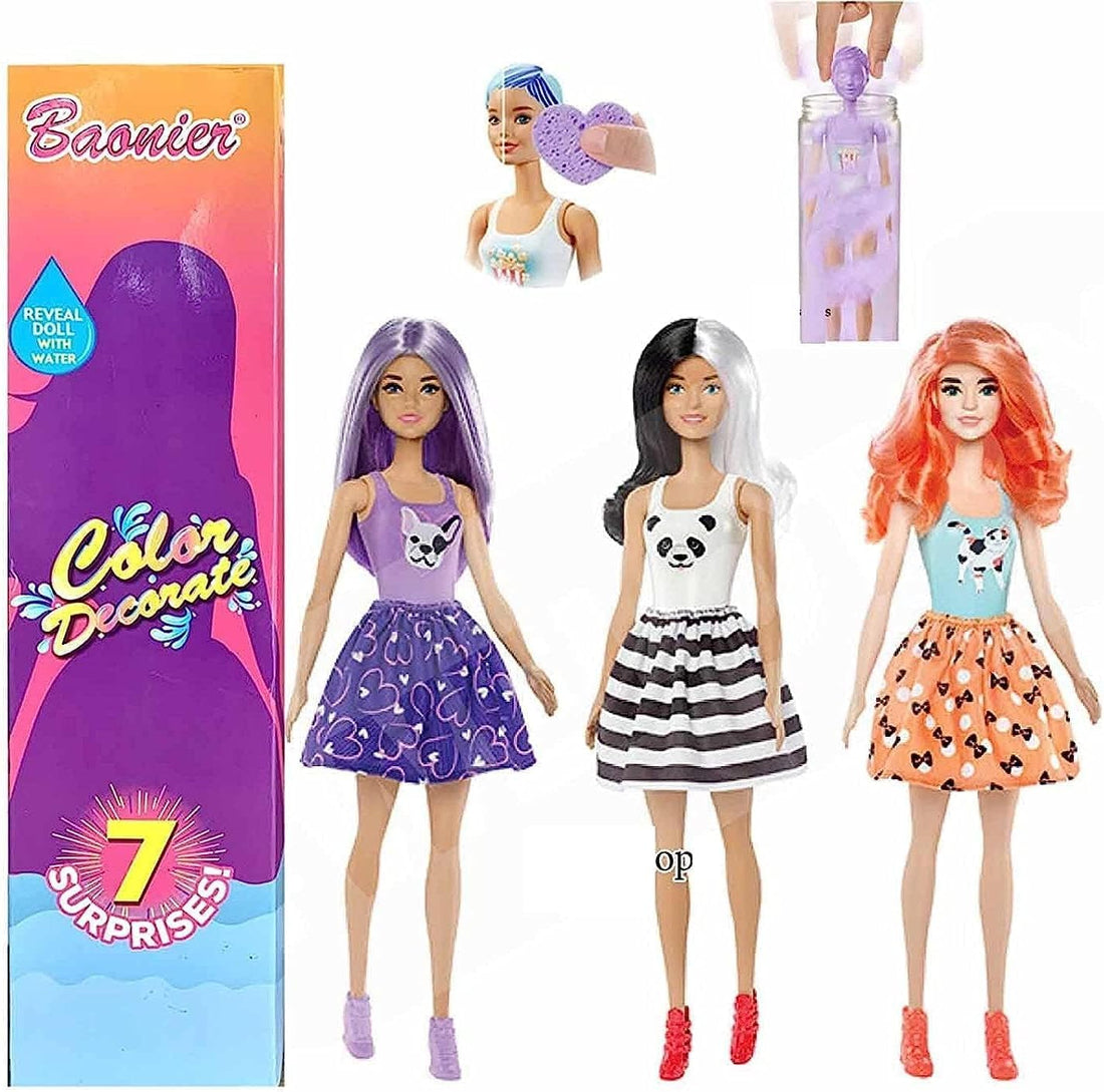 KIDSZONE Color Reveal Doll with 7 Surprises [Styles May Vary]: 4 Mystery Bags; Water Reveals Doll’s Look & Color Change on Bodice & Hair; Shimmer Series; Birthday Gift for Girls Kids 3 Years Old & Up