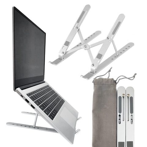 Adjustable Ergonomic Laptop Stand for Desk - Portable Aluminum Computer Stand, 7 Angle Anti-Slip, Compatible With 9-15.6 Inch Laptops, Silver