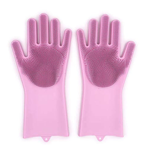 1 Pair Magic Silicone Rubber Dish Washing Gloves Eco-Friendly Scrubber Cleaning For Multipurpose Kitchen Bathroom , 2724799911528