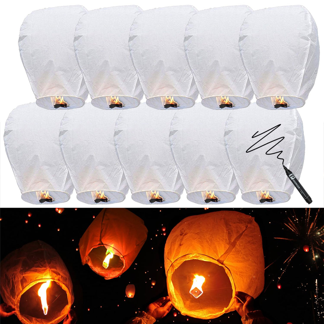 CHAO LA Chinese Sky Lanterns to Release (10 Pack) 100% Biodegradable Paper Memorial Sky Lanterns, Eco Friendly Outdoor Flying Lanterns Suitable for Weddings - Anniversaries or Other Events, White